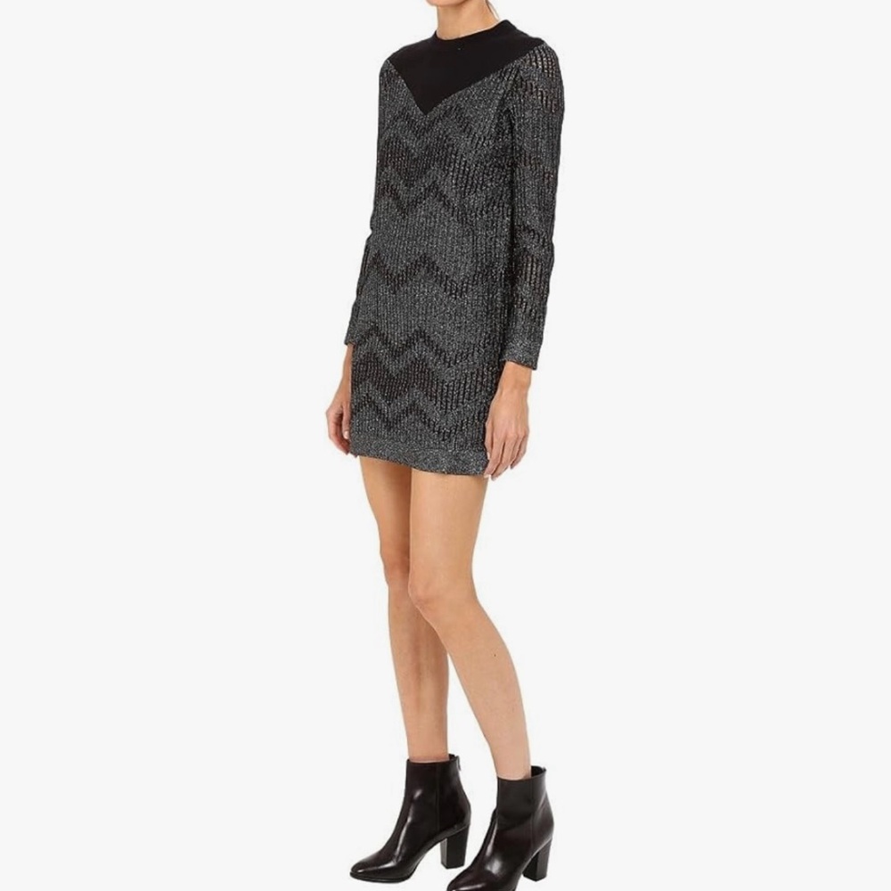 MISSONI $745 Retail Bicolor Mesh Long Sleeve Lurex Dress, Size 38 (US 6/8) - Picture 2 of 16